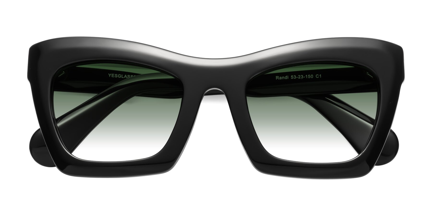 Folded Front of Randi in Black with Green Gradient Lenses