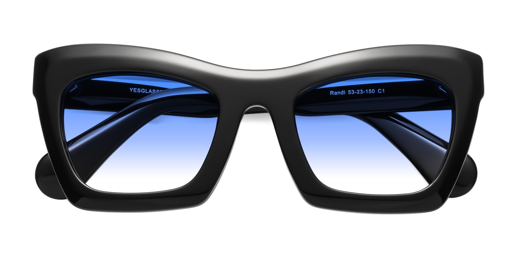 Folded Front of Randi in Black with Blue Gradient Lenses