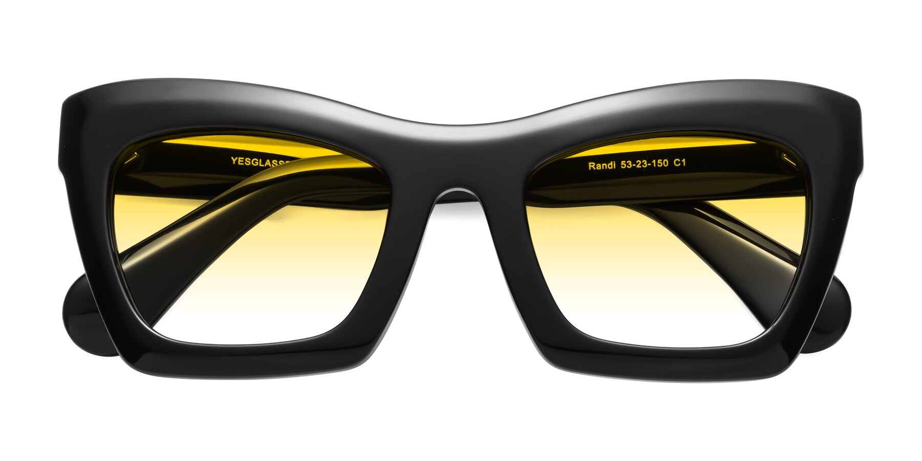 Folded Front of Randi in Black with Yellow Gradient Lenses