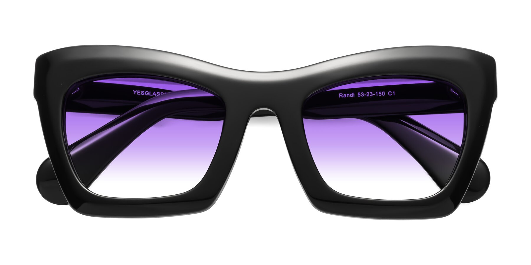Folded Front of Randi in Black with Purple Gradient Lenses