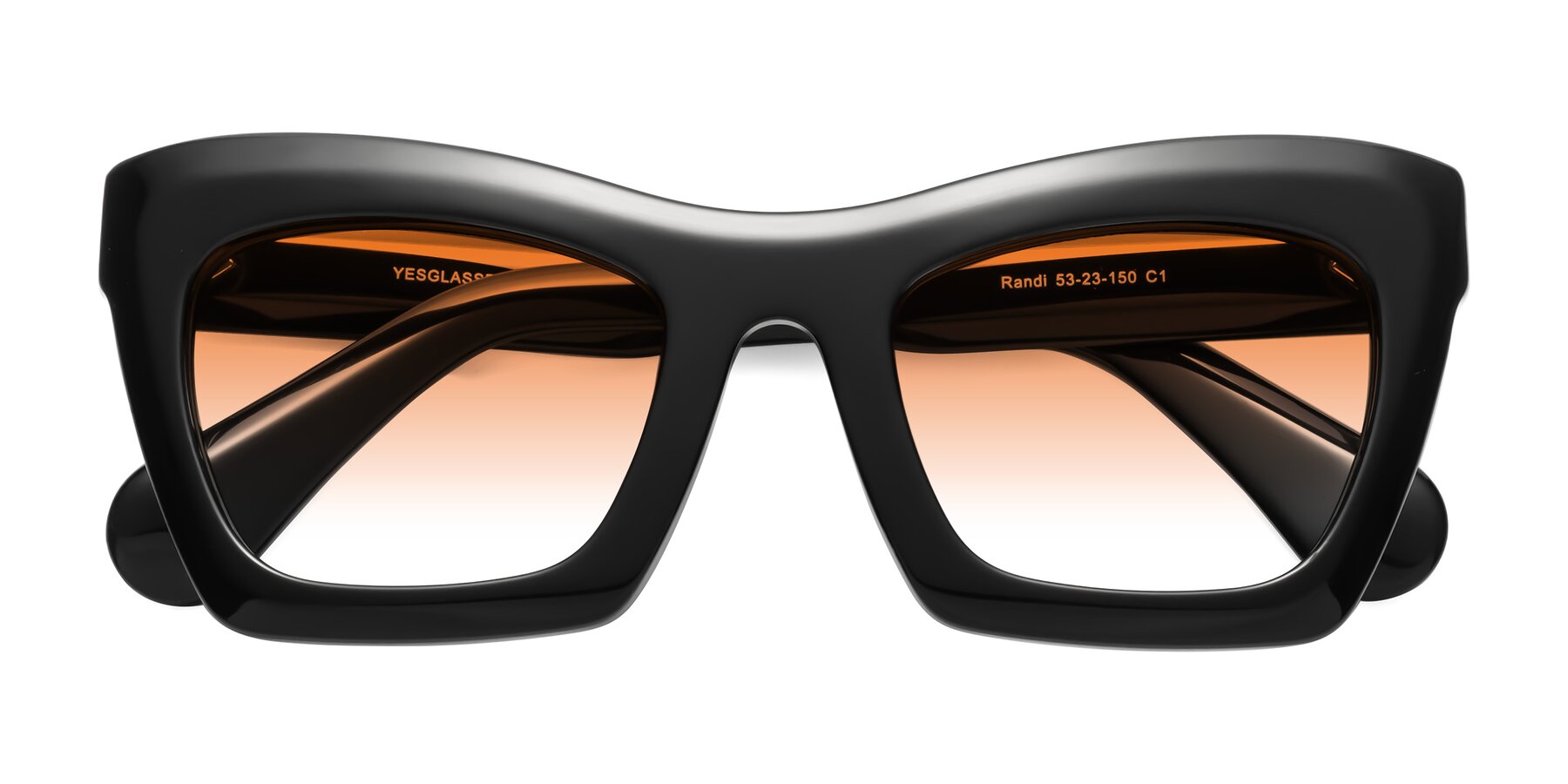 Folded Front of Randi in Black with Orange Gradient Lenses