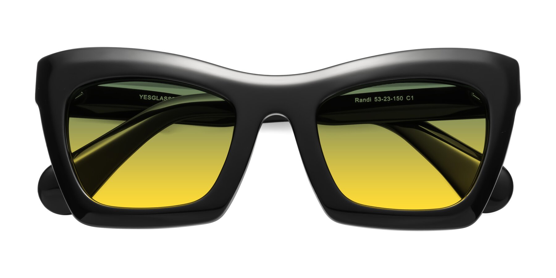 Folded Front of Randi in Black with Green / Yellow Gradient Lenses