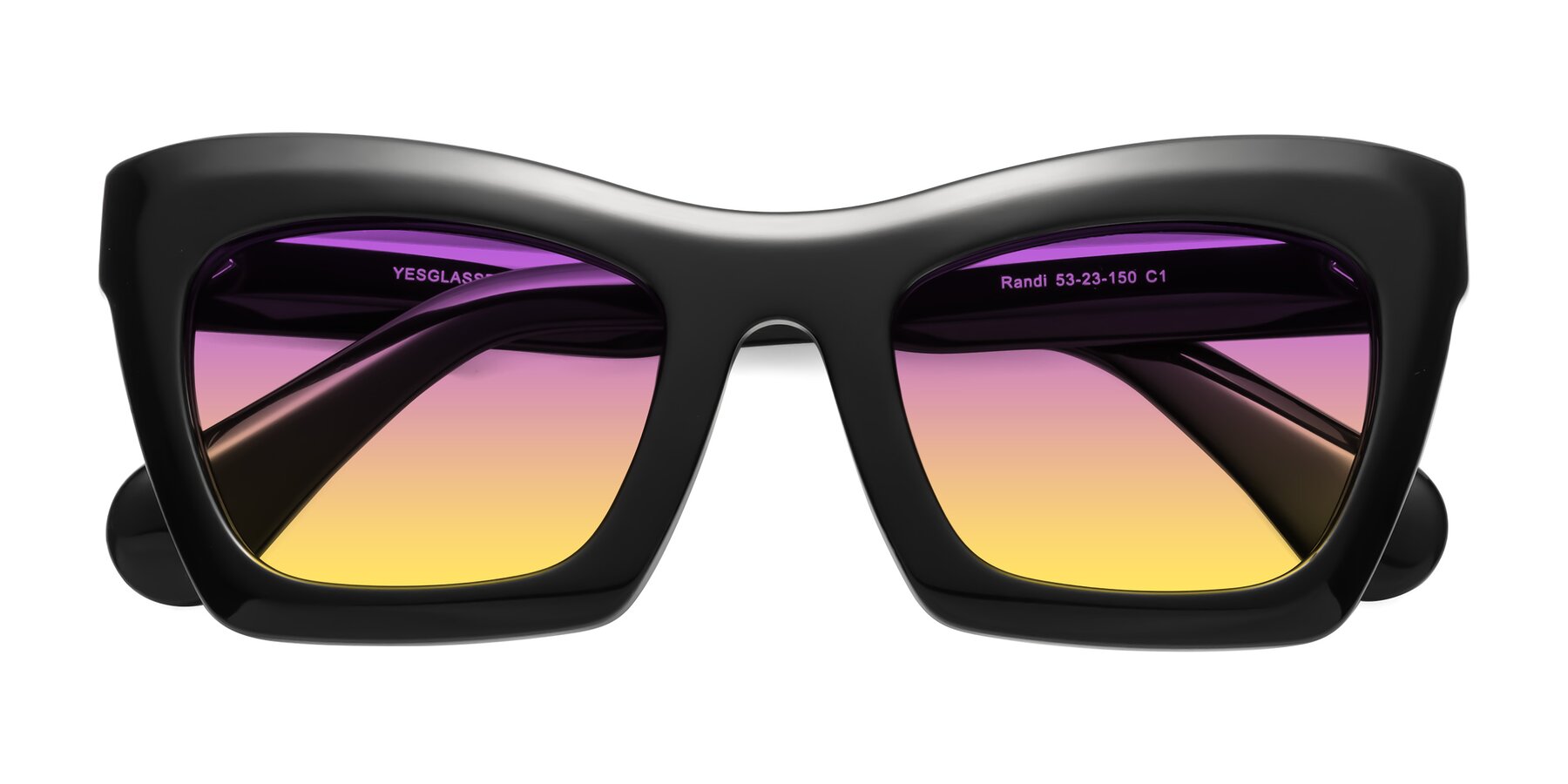 Folded Front of Randi in Black with Purple / Yellow Gradient Lenses