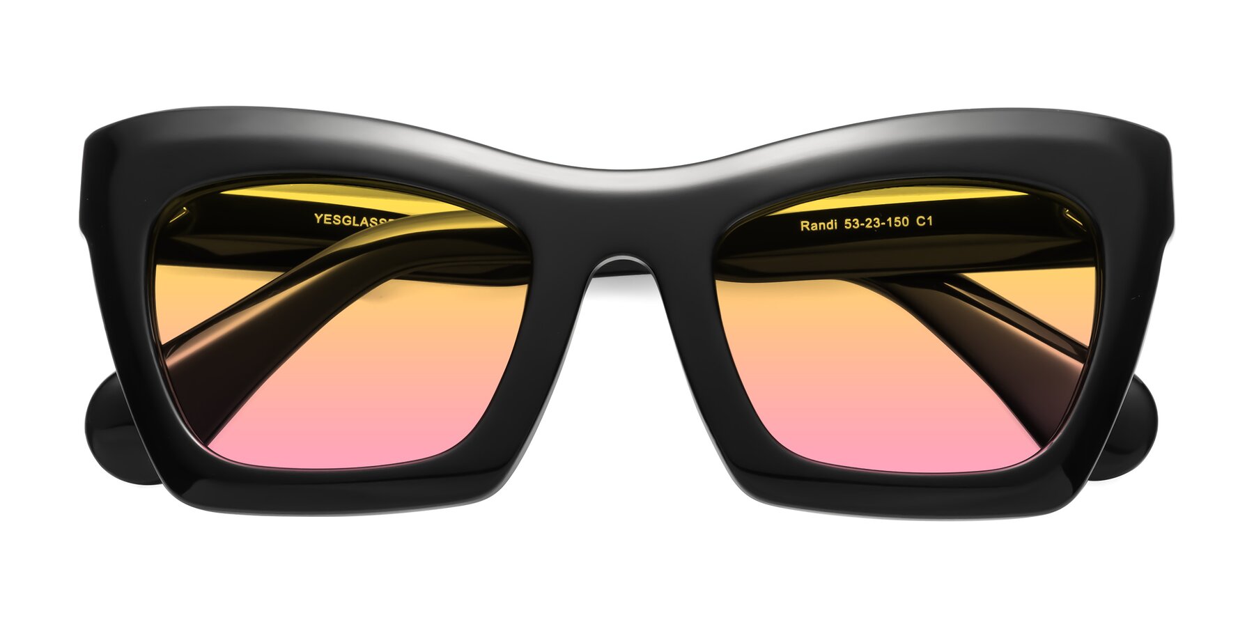 Folded Front of Randi in Black with Yellow / Pink Gradient Lenses