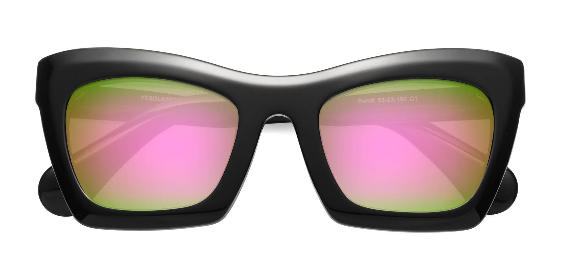 Folded Front of Randi in Black with Pink Mirrored Lenses