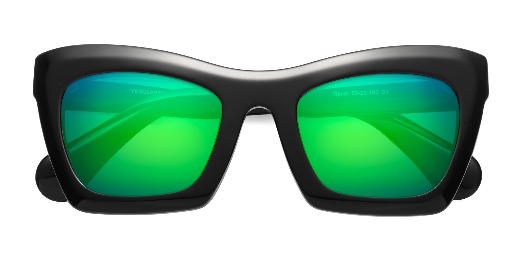 Folded Front of Randi in Black with Green Mirrored Lenses