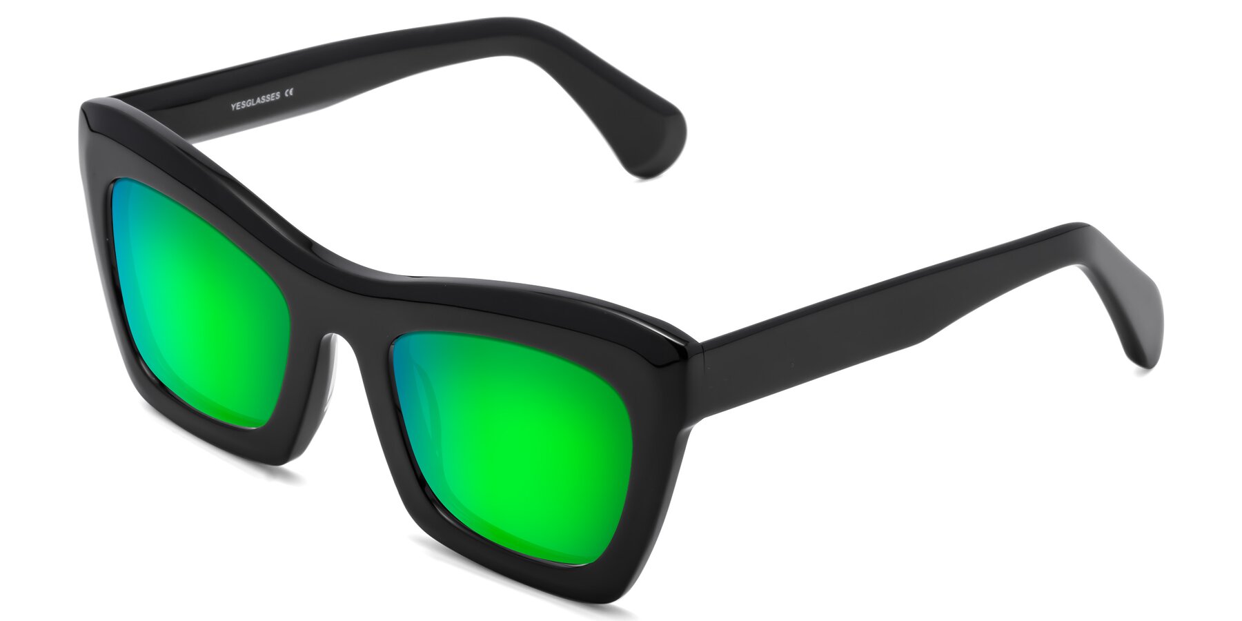 Angle of Randi in Black with Green Mirrored Lenses