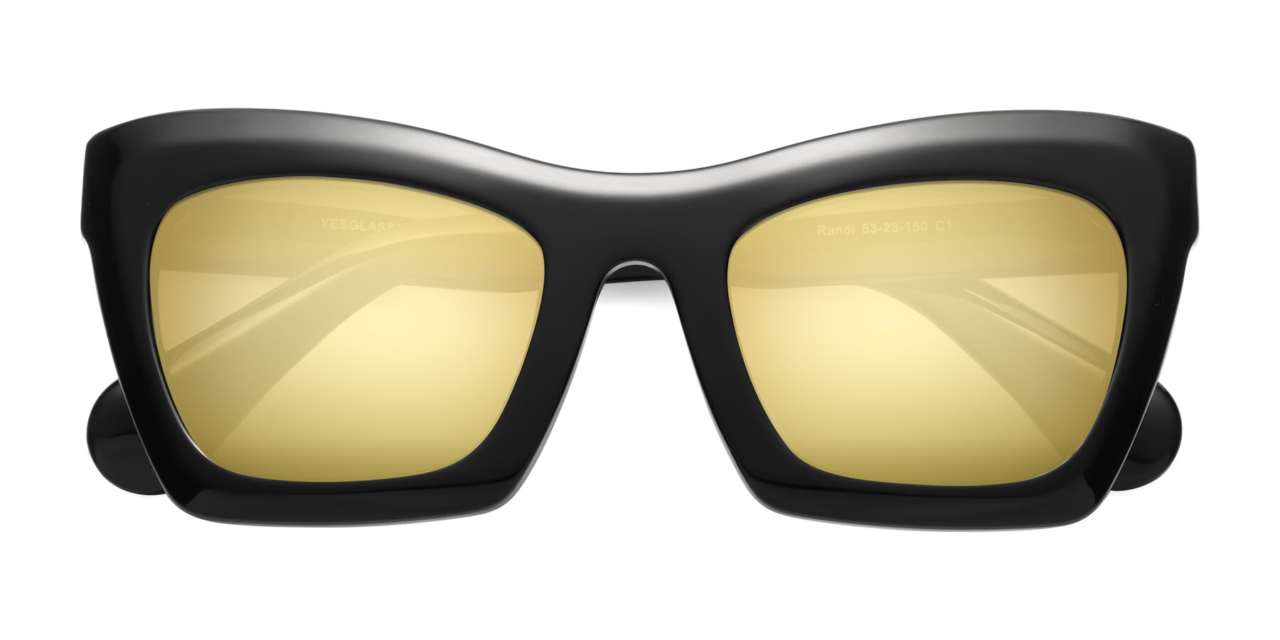 Folded Front of Randi in Black with Gold Mirrored Lenses