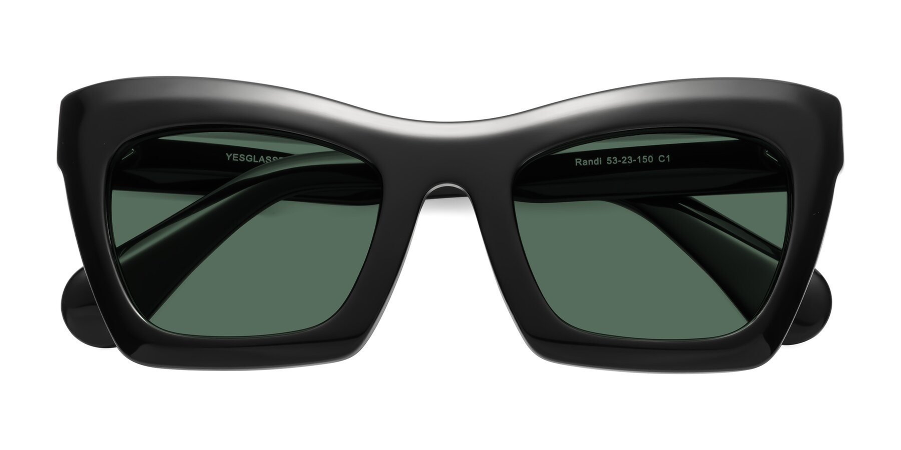 Folded Front of Randi in Black with Green Polarized Lenses