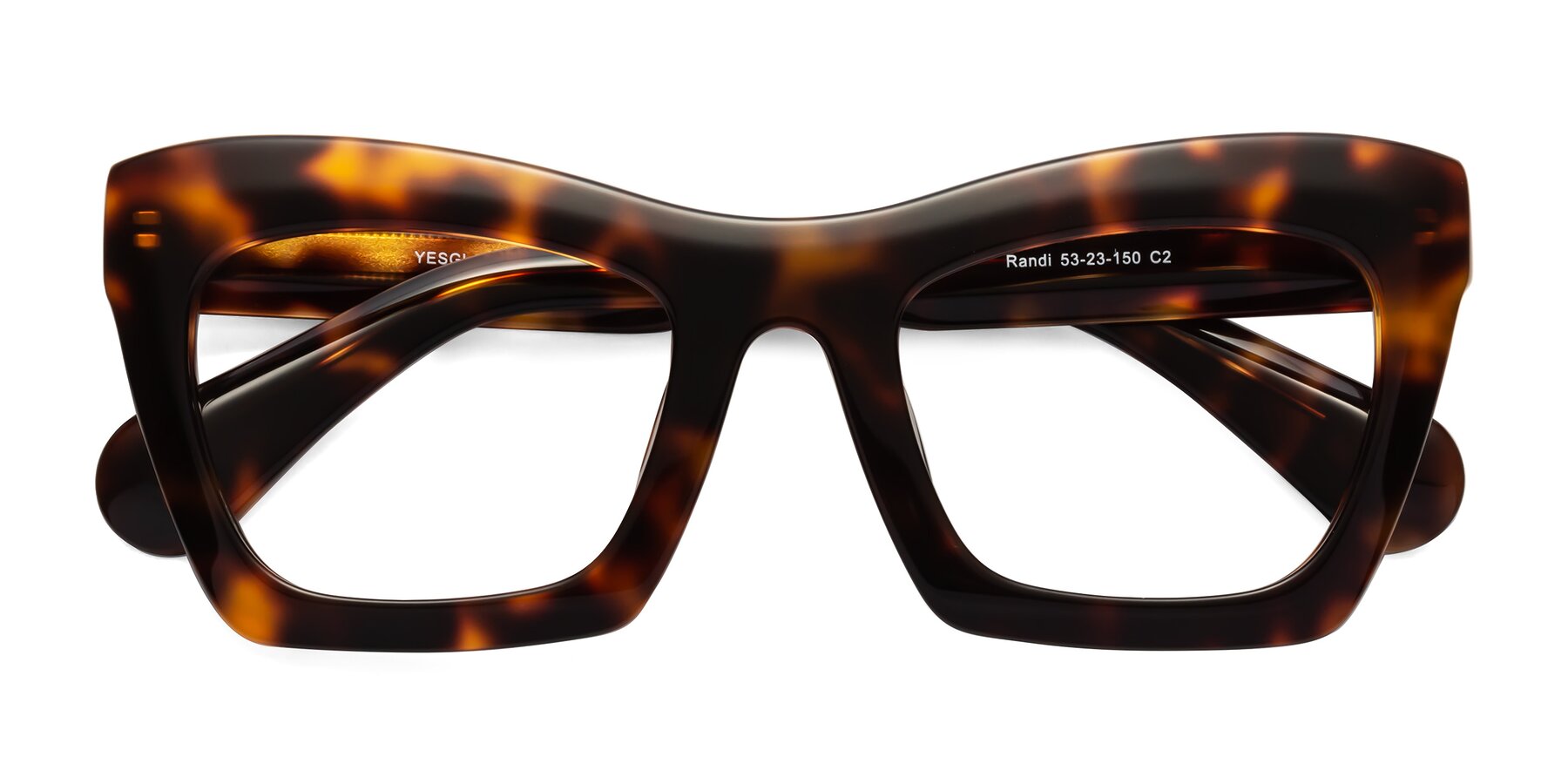 Folded Front of Randi in Tortoise with Clear Reading Eyeglass Lenses