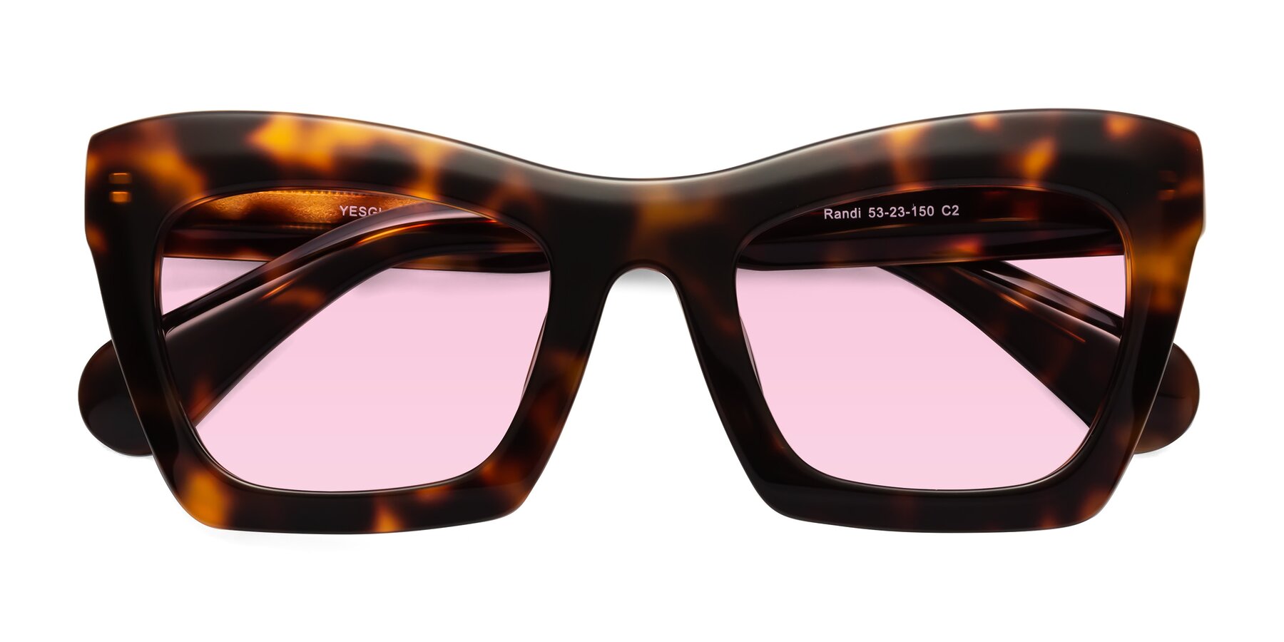 Folded Front of Randi in Tortoise with Light Pink Tinted Lenses