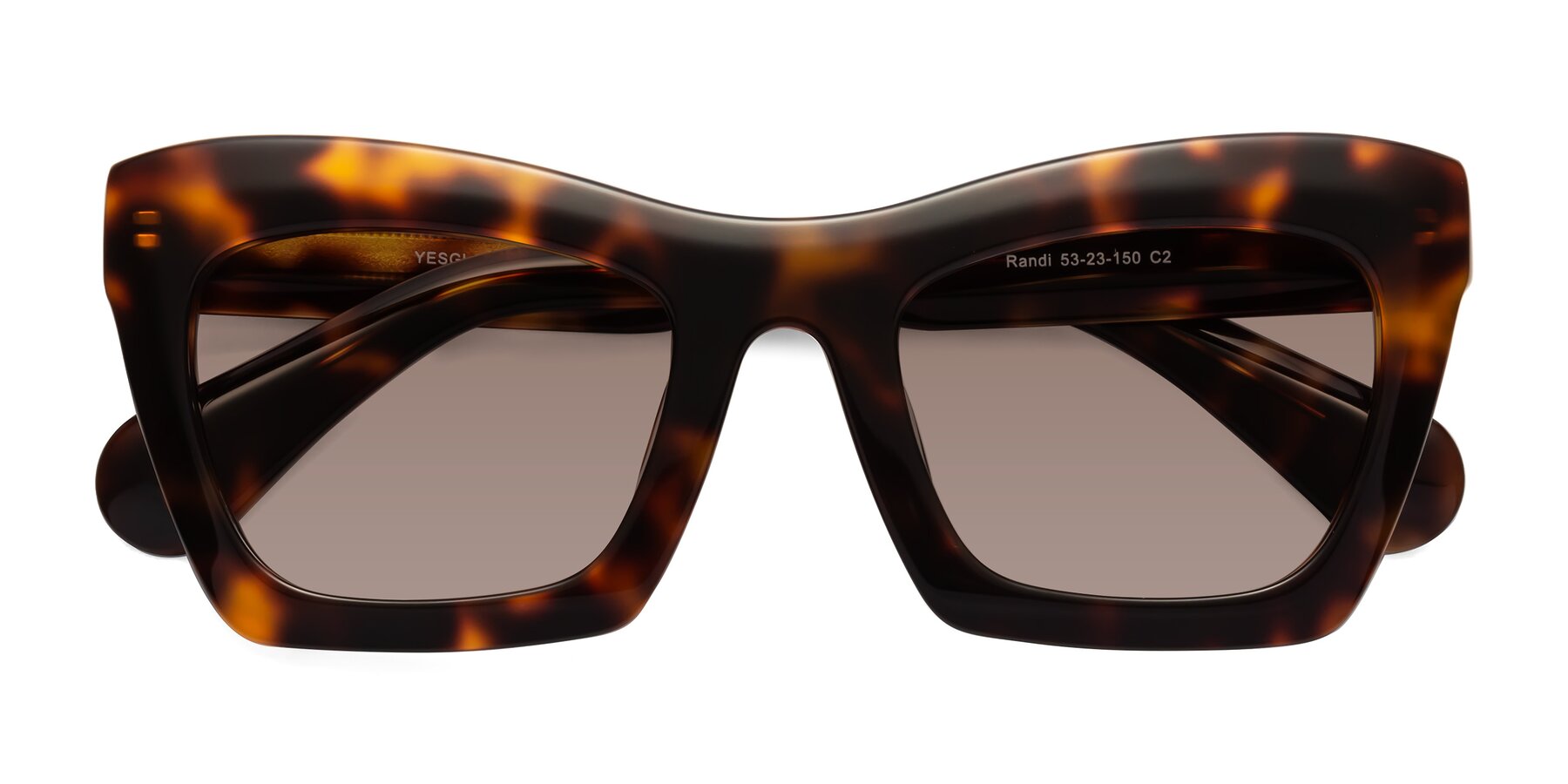 Folded Front of Randi in Tortoise with Medium Brown Tinted Lenses