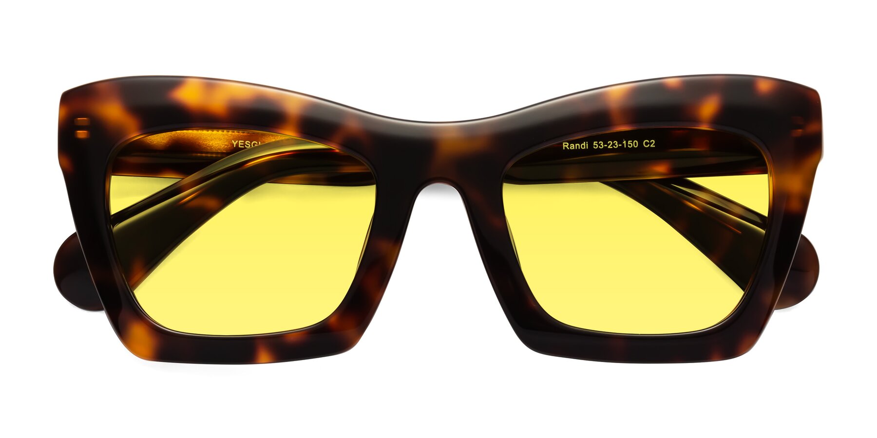 Folded Front of Randi in Tortoise with Medium Yellow Tinted Lenses