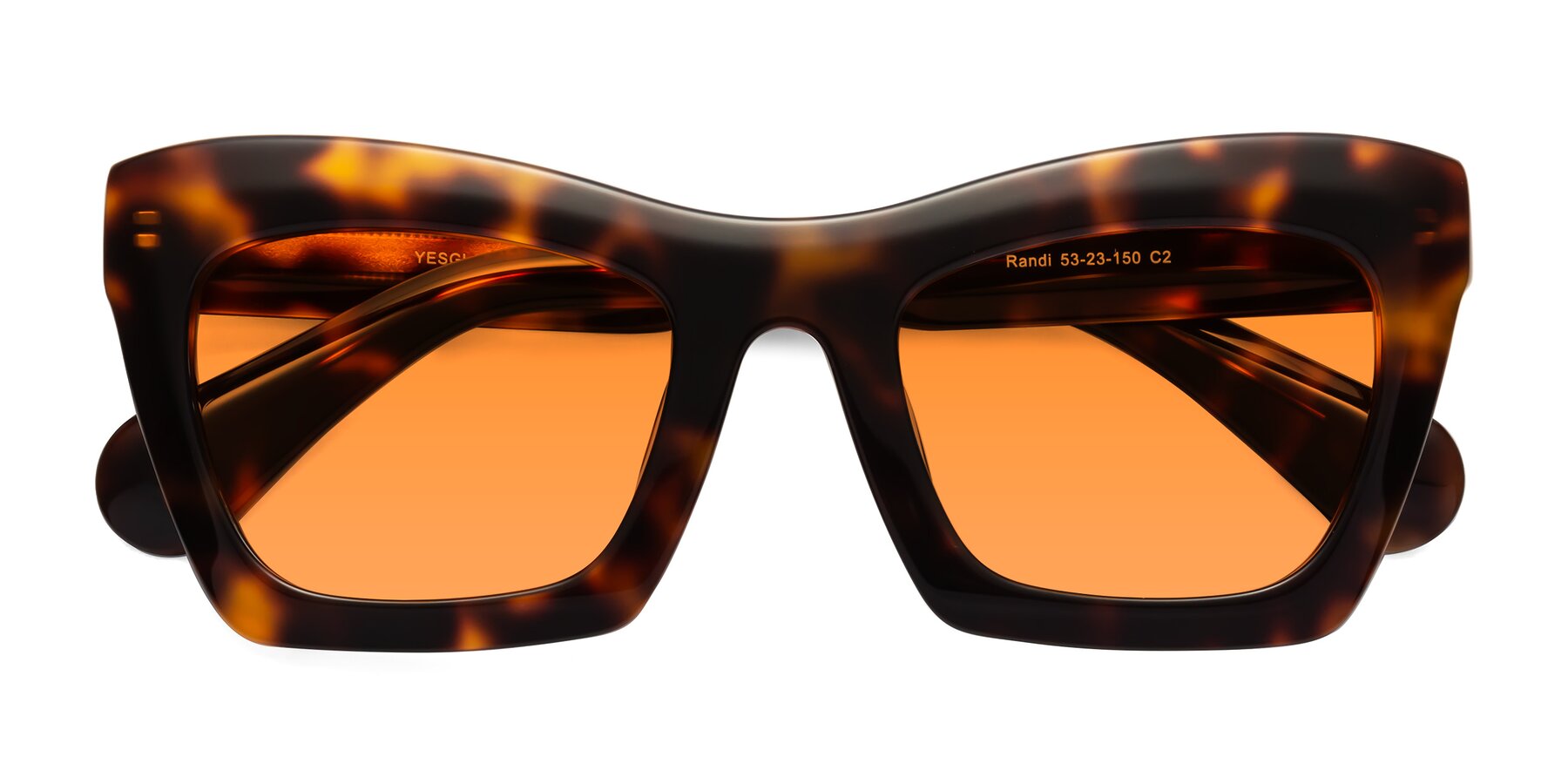 Folded Front of Randi in Tortoise with Orange Tinted Lenses