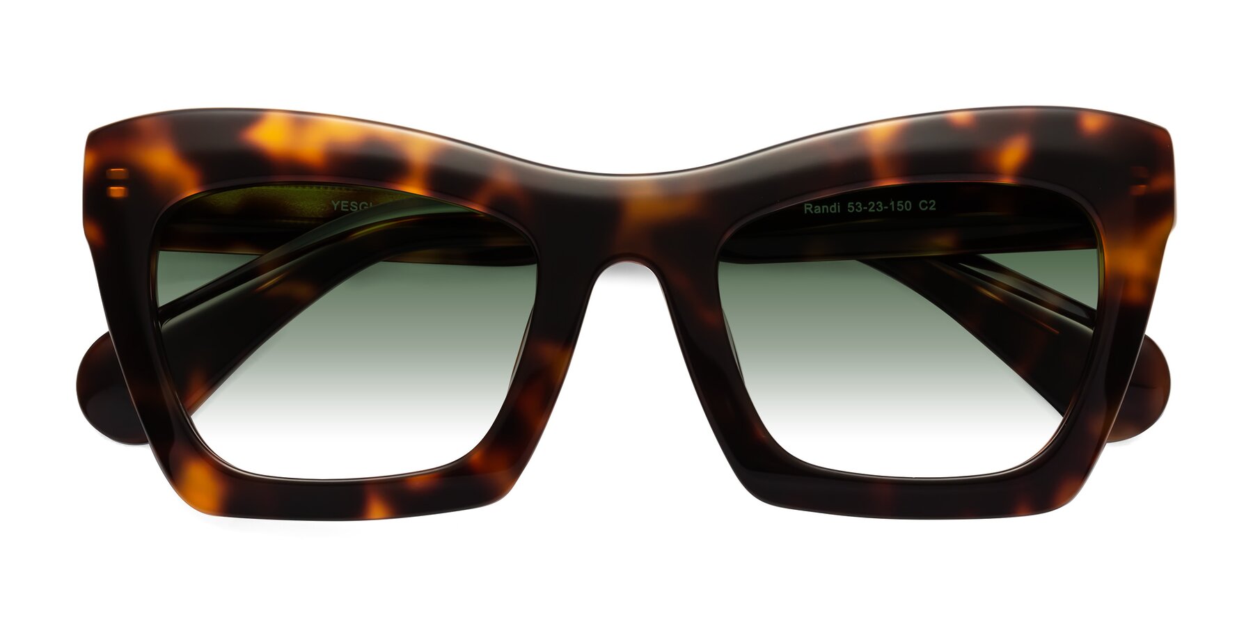 Folded Front of Randi in Tortoise with Green Gradient Lenses