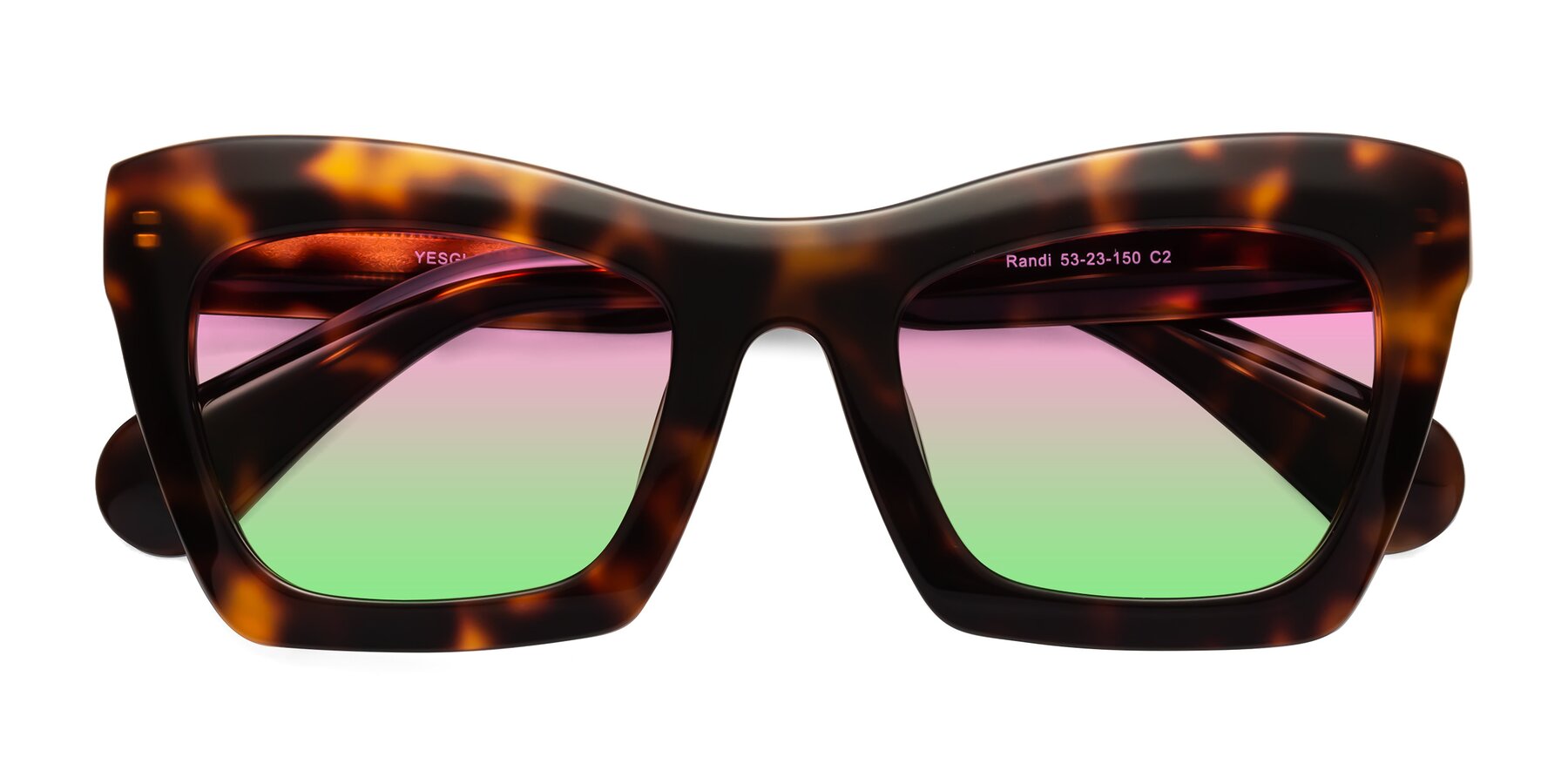 Folded Front of Randi in Tortoise with Pink / Green Gradient Lenses