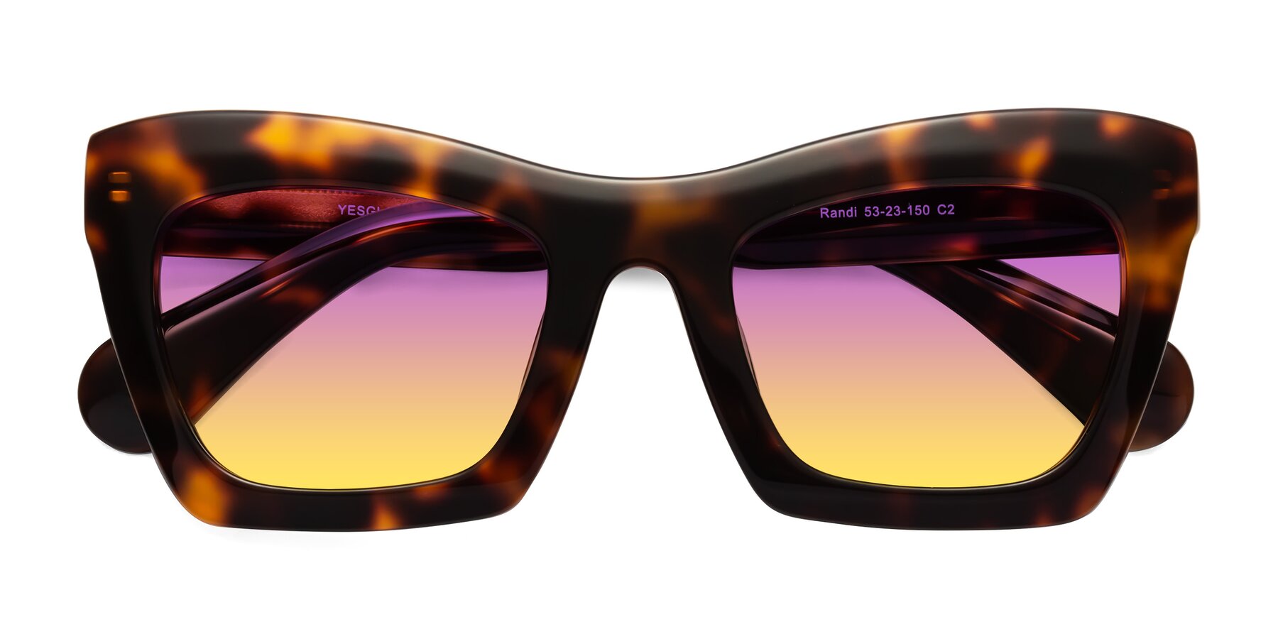 Folded Front of Randi in Tortoise with Purple / Yellow Gradient Lenses