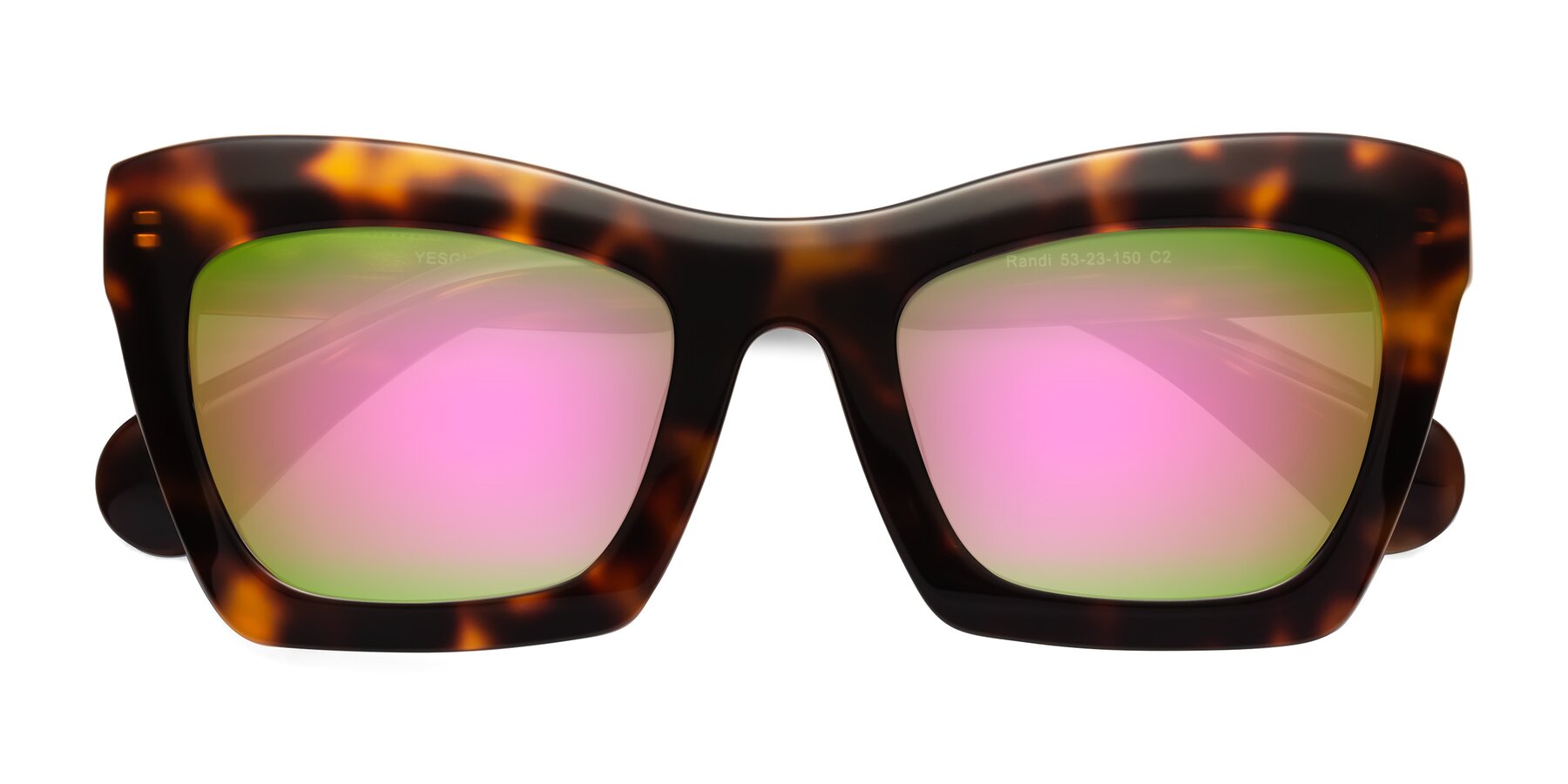 Folded Front of Randi in Tortoise with Pink Mirrored Lenses