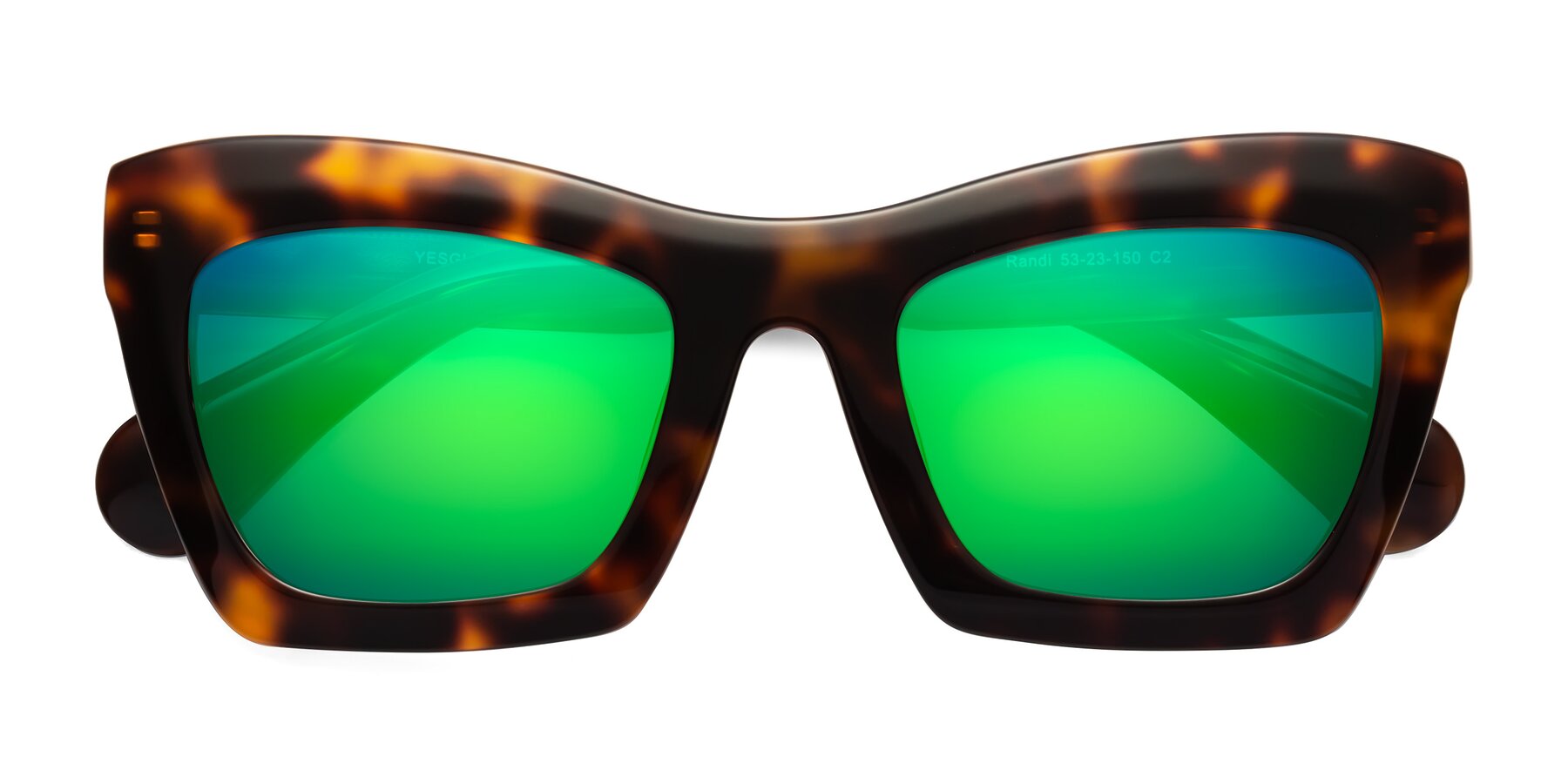 Folded Front of Randi in Tortoise with Green Mirrored Lenses