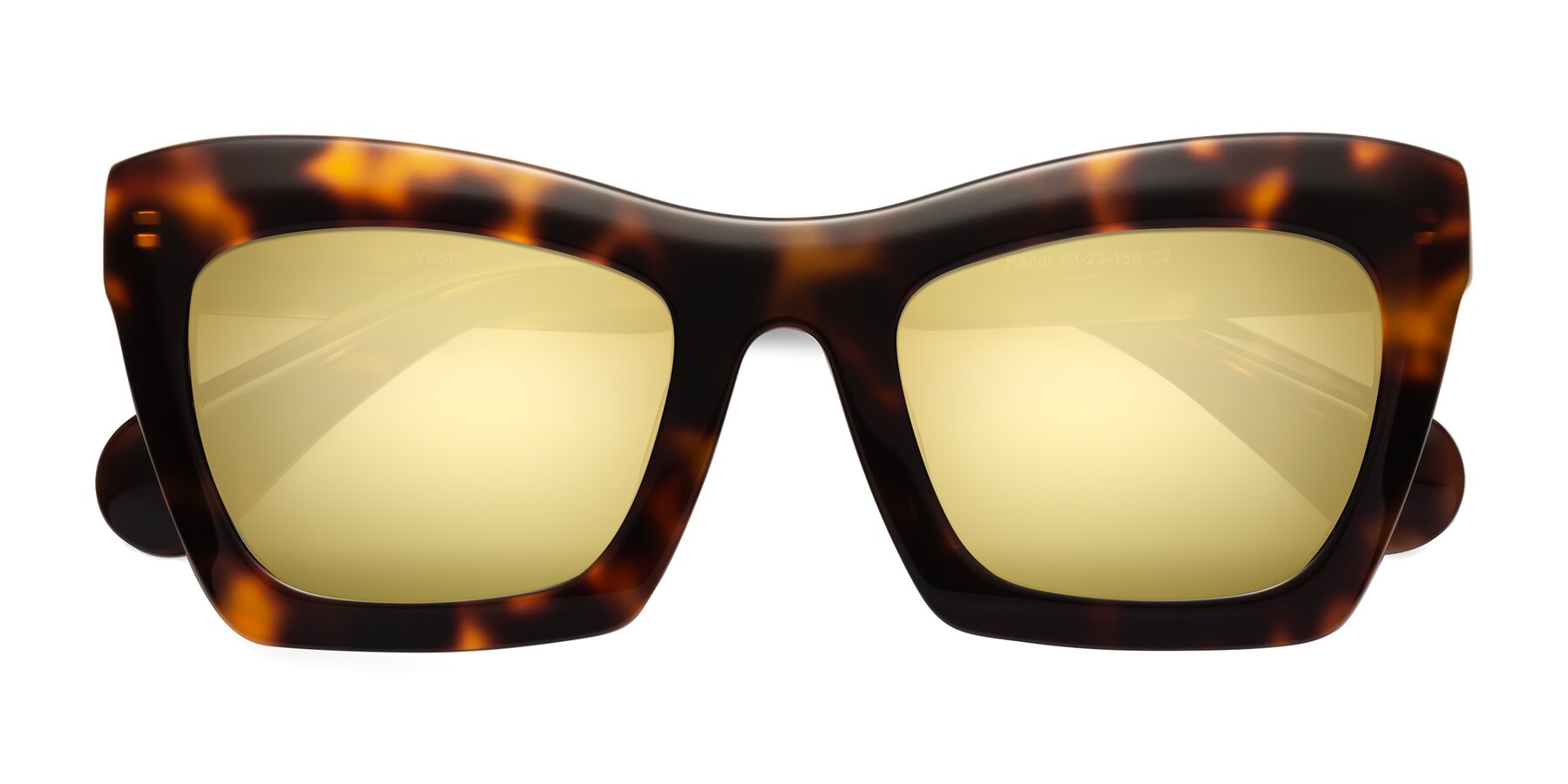 Folded Front of Randi in Tortoise with Gold Mirrored Lenses
