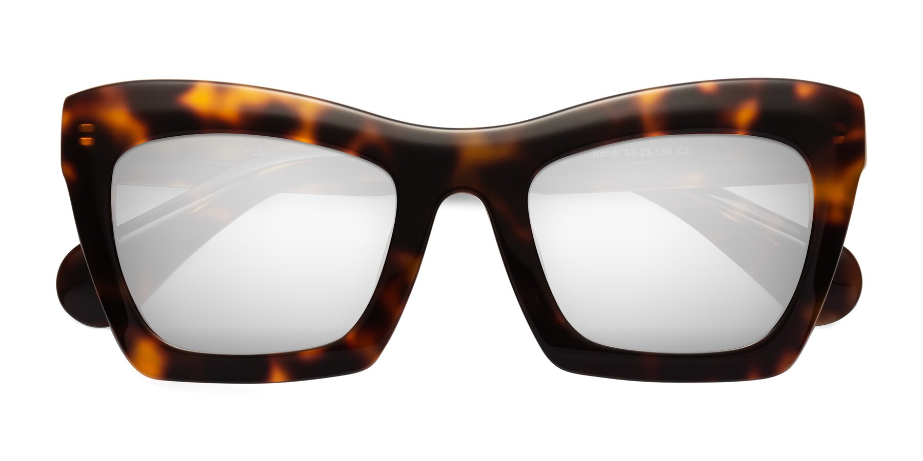 Folded Front of Randi in Tortoise with Silver Mirrored Lenses