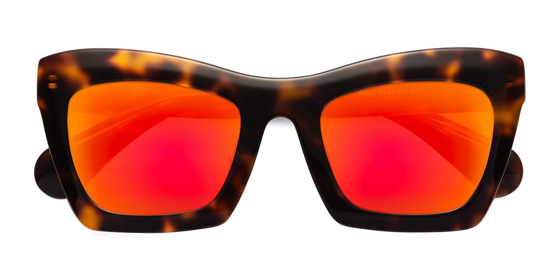 Folded Front of Randi in Tortoise with Red Gold Mirrored Lenses
