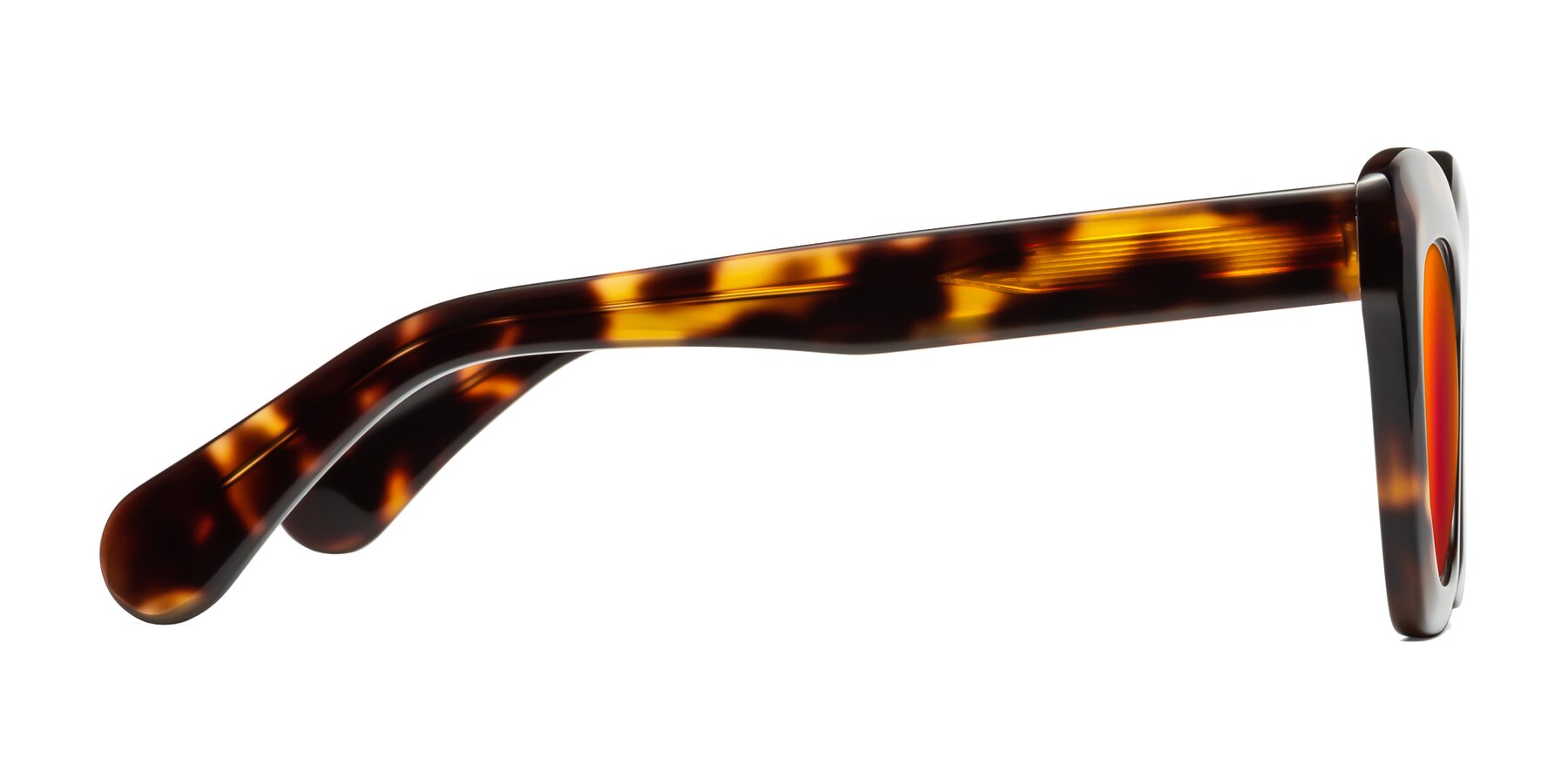 Side of Randi in Tortoise with Red Gold Mirrored Lenses