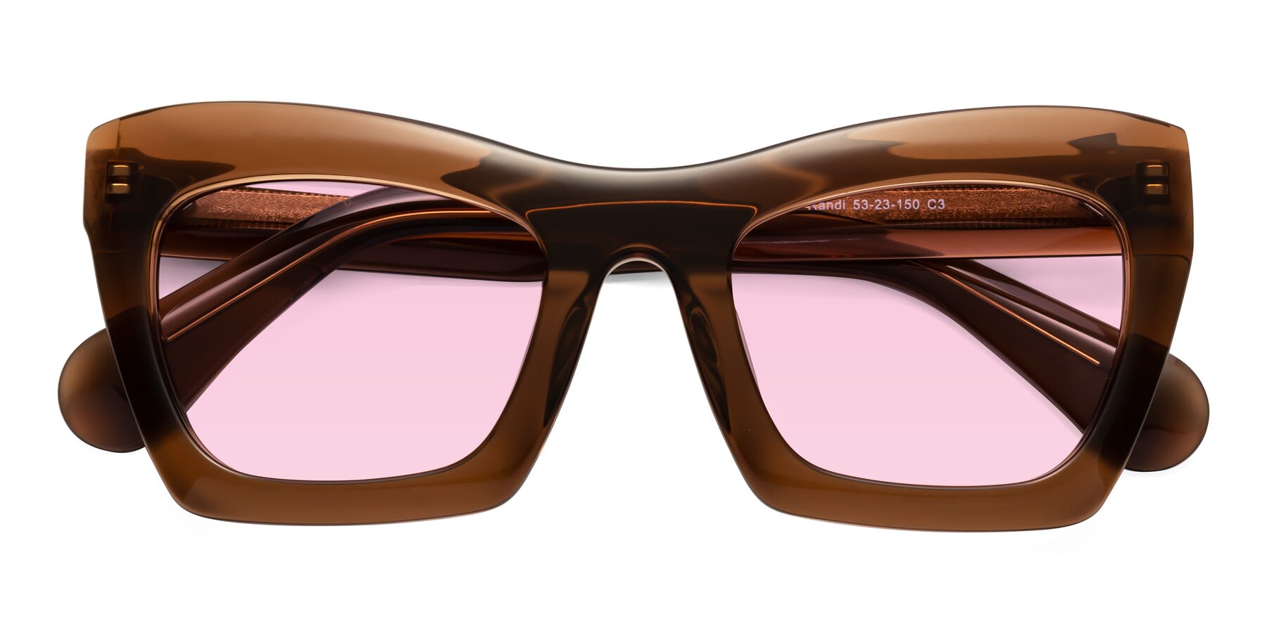 Folded Front of Randi in Brown with Light Pink Tinted Lenses