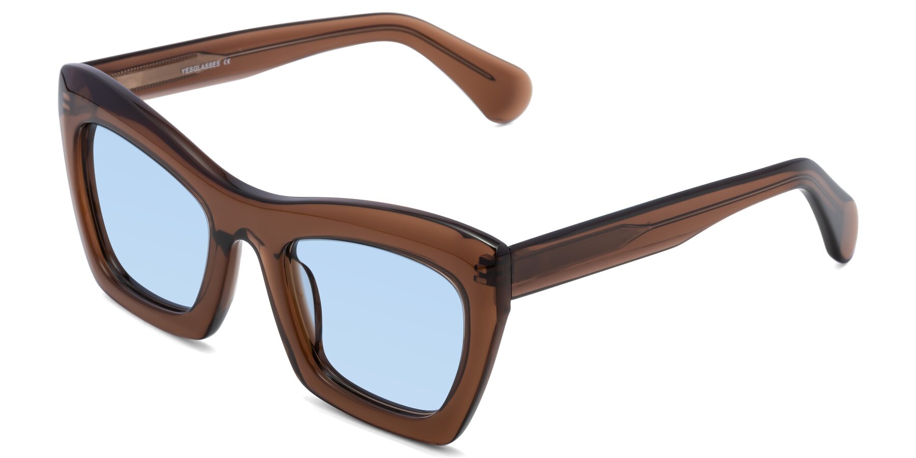 Angle of Randi in Brown with Light Blue Tinted Lenses