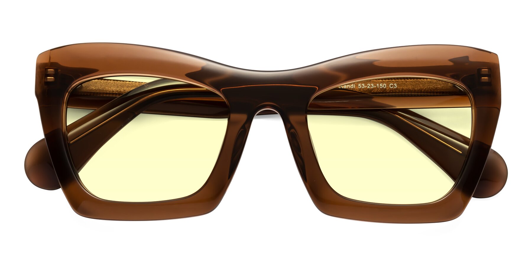 Folded Front of Randi in Brown with Light Yellow Tinted Lenses