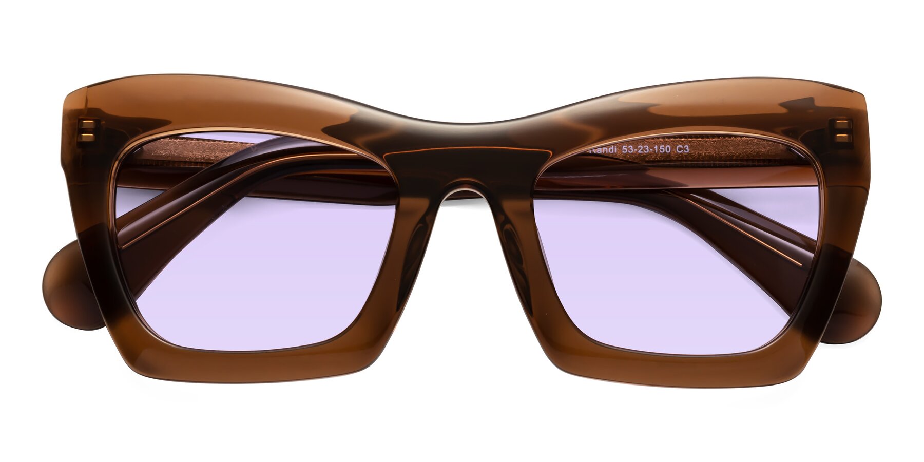 Folded Front of Randi in Brown with Light Purple Tinted Lenses