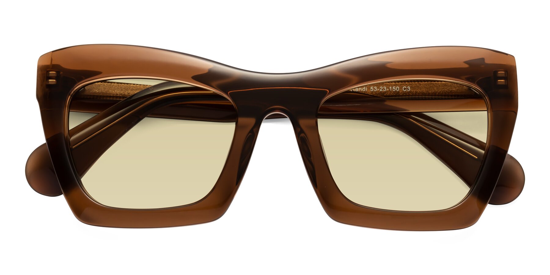 Folded Front of Randi in Brown with Light Champagne Tinted Lenses