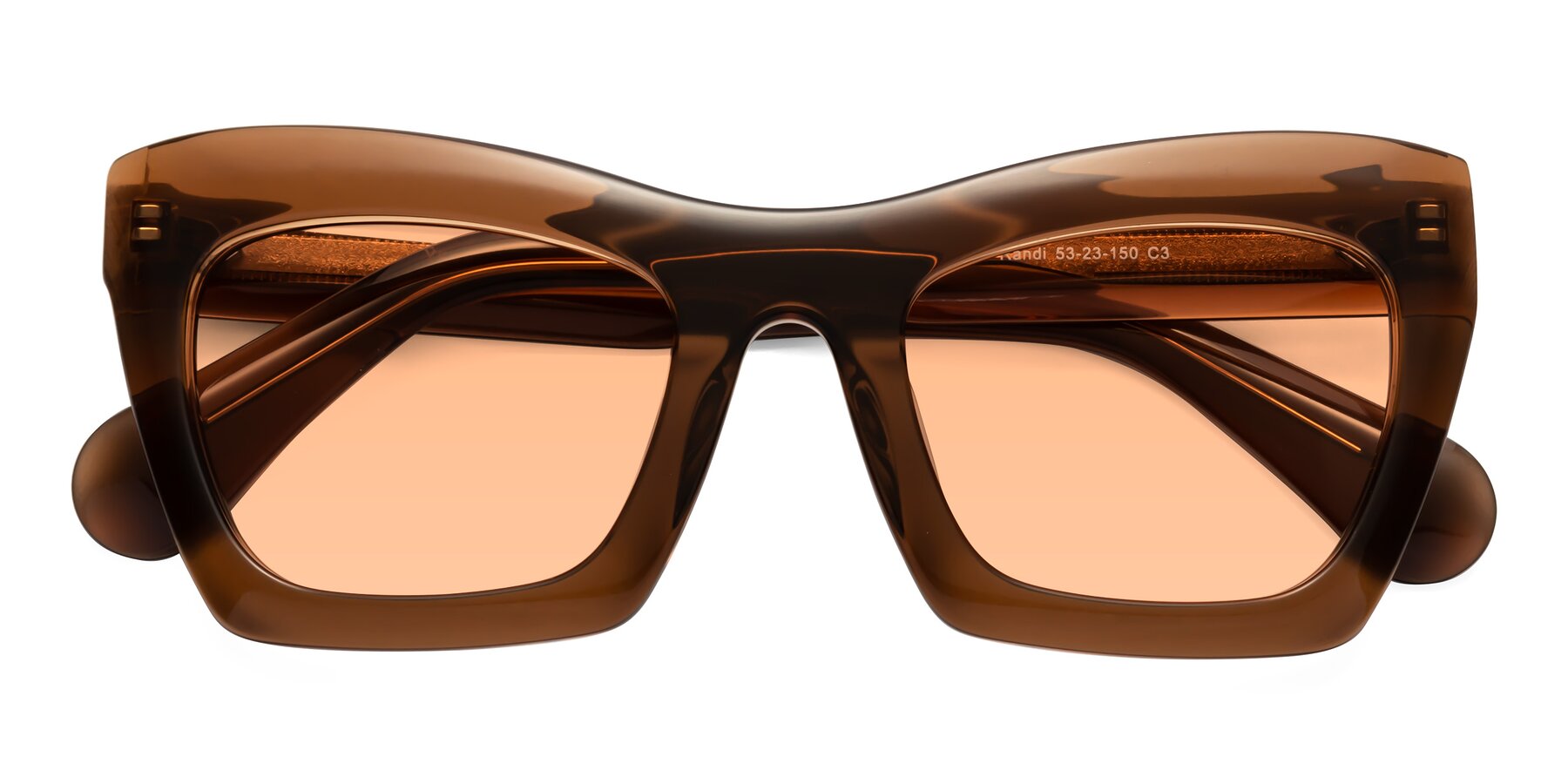 Folded Front of Randi in Brown with Light Orange Tinted Lenses