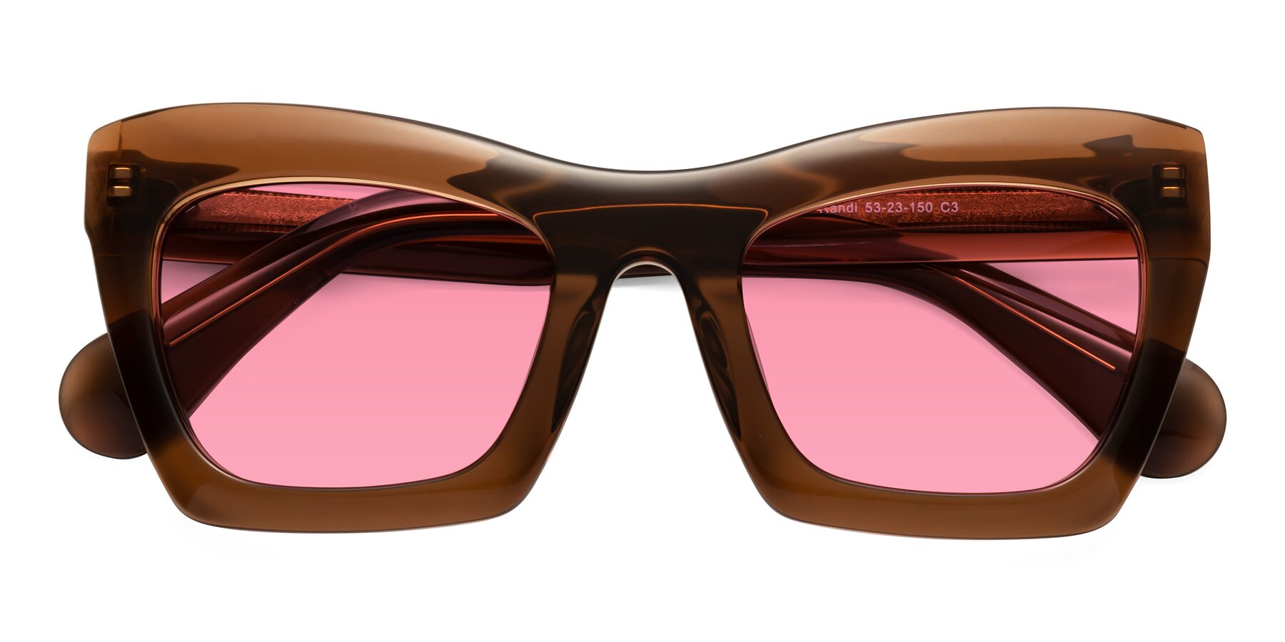 Folded Front of Randi in Brown with Pink Tinted Lenses