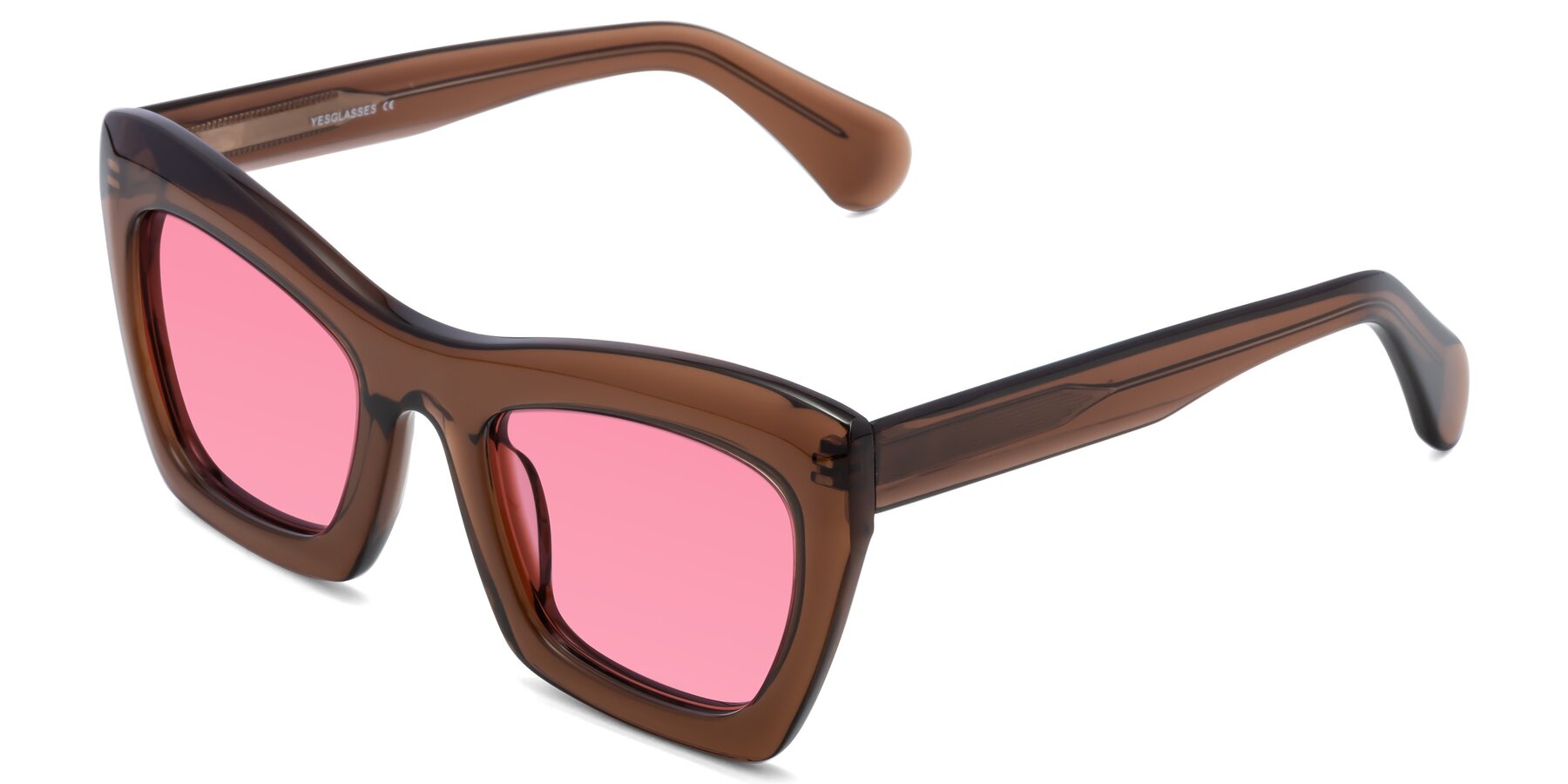 Angle of Randi in Brown with Pink Tinted Lenses