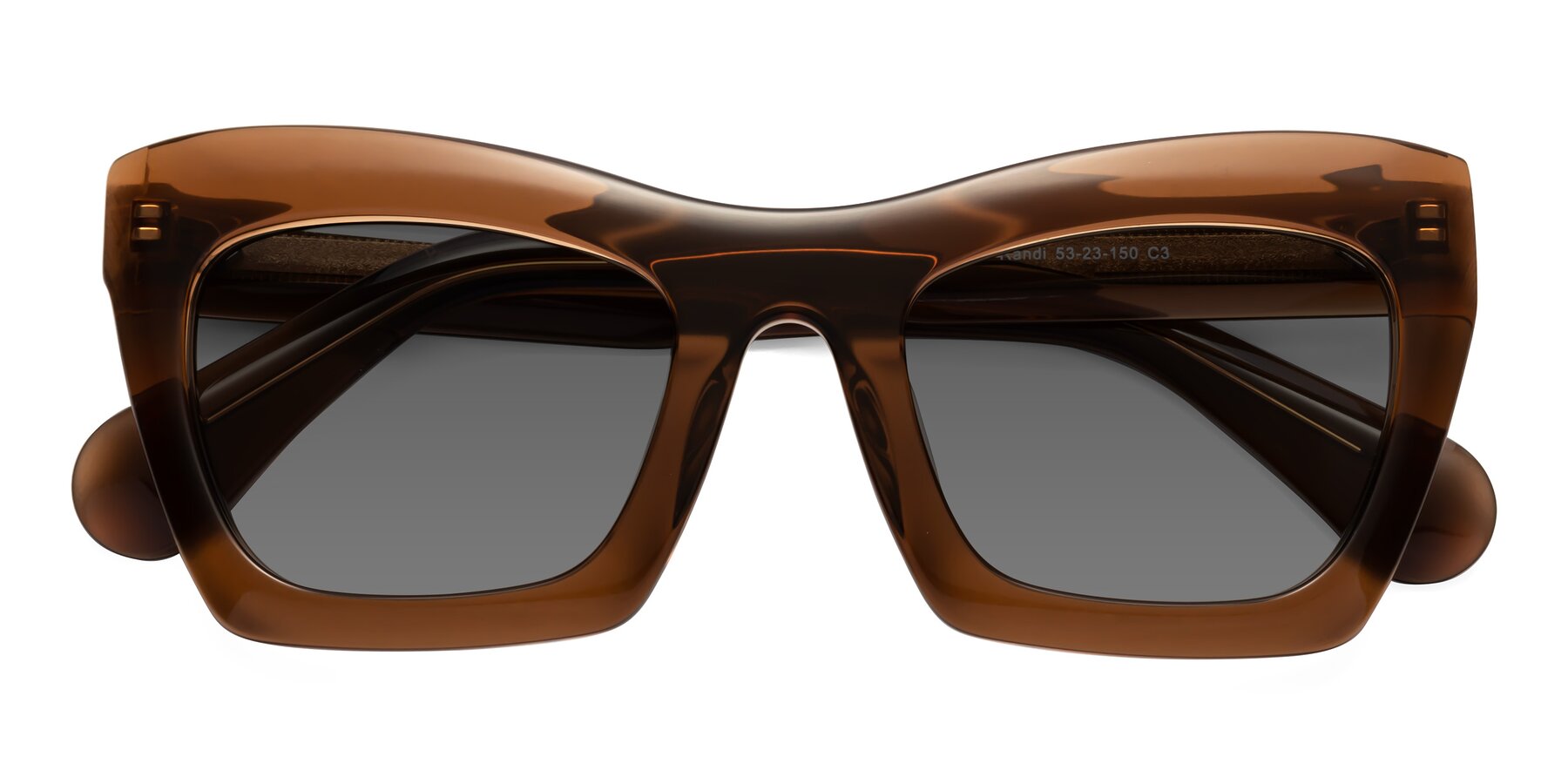 Folded Front of Randi in Brown with Medium Gray Tinted Lenses
