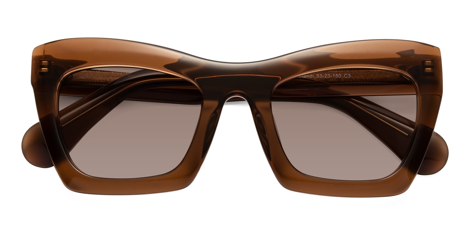 Folded Front of Randi in Brown with Medium Brown Tinted Lenses