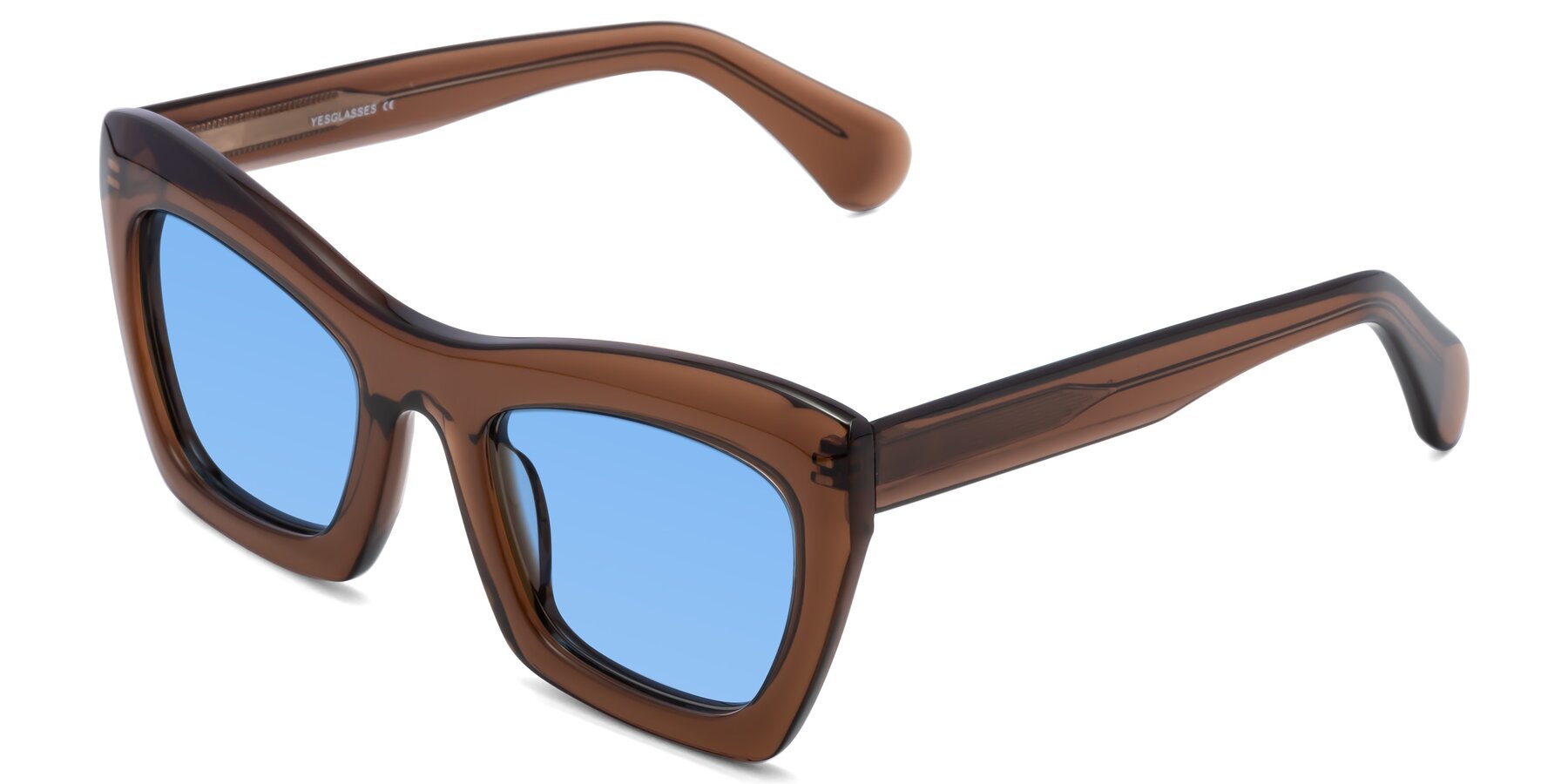 Angle of Randi in Brown with Medium Blue Tinted Lenses