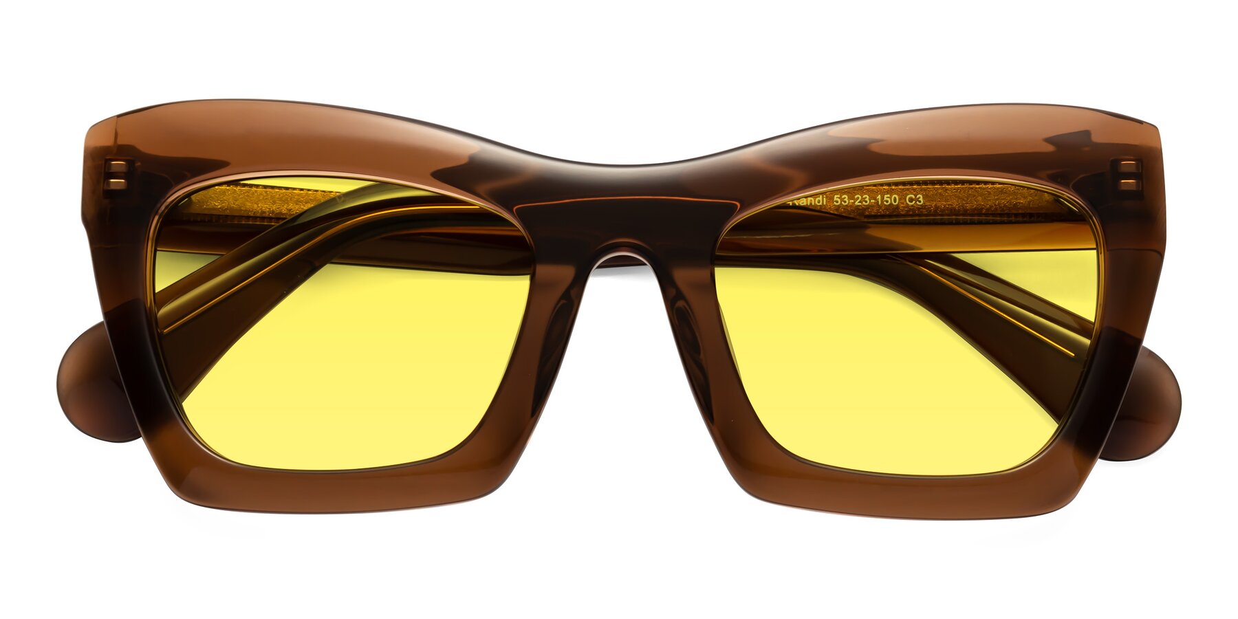Folded Front of Randi in Brown with Medium Yellow Tinted Lenses