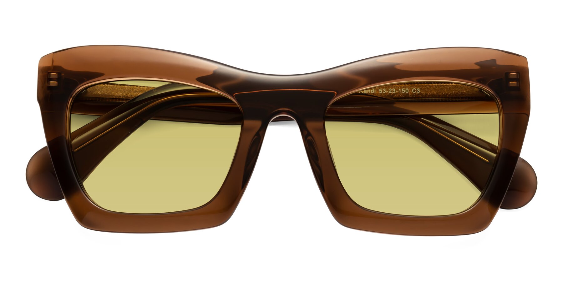 Folded Front of Randi in Brown with Medium Champagne Tinted Lenses