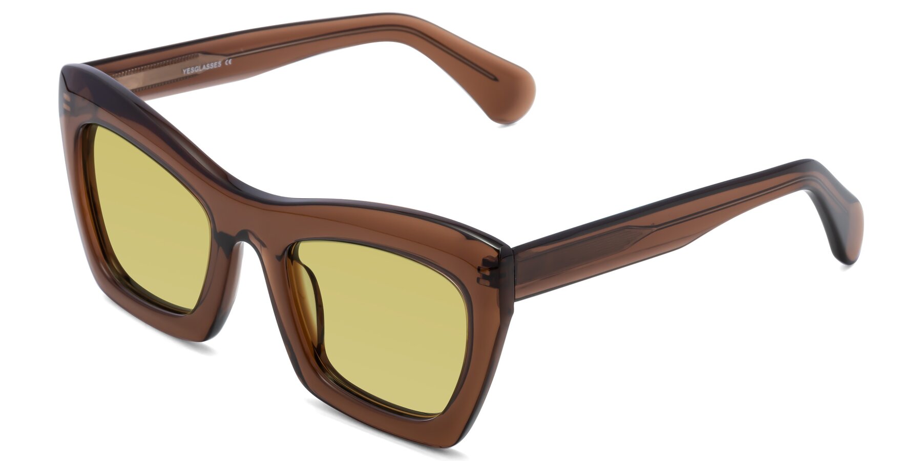 Angle of Randi in Brown with Medium Champagne Tinted Lenses