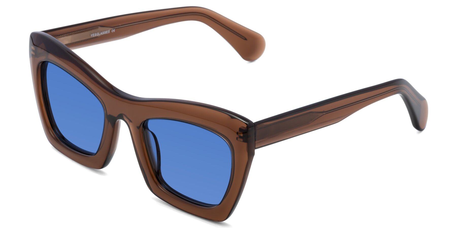 Angle of Randi in Brown with Blue Tinted Lenses