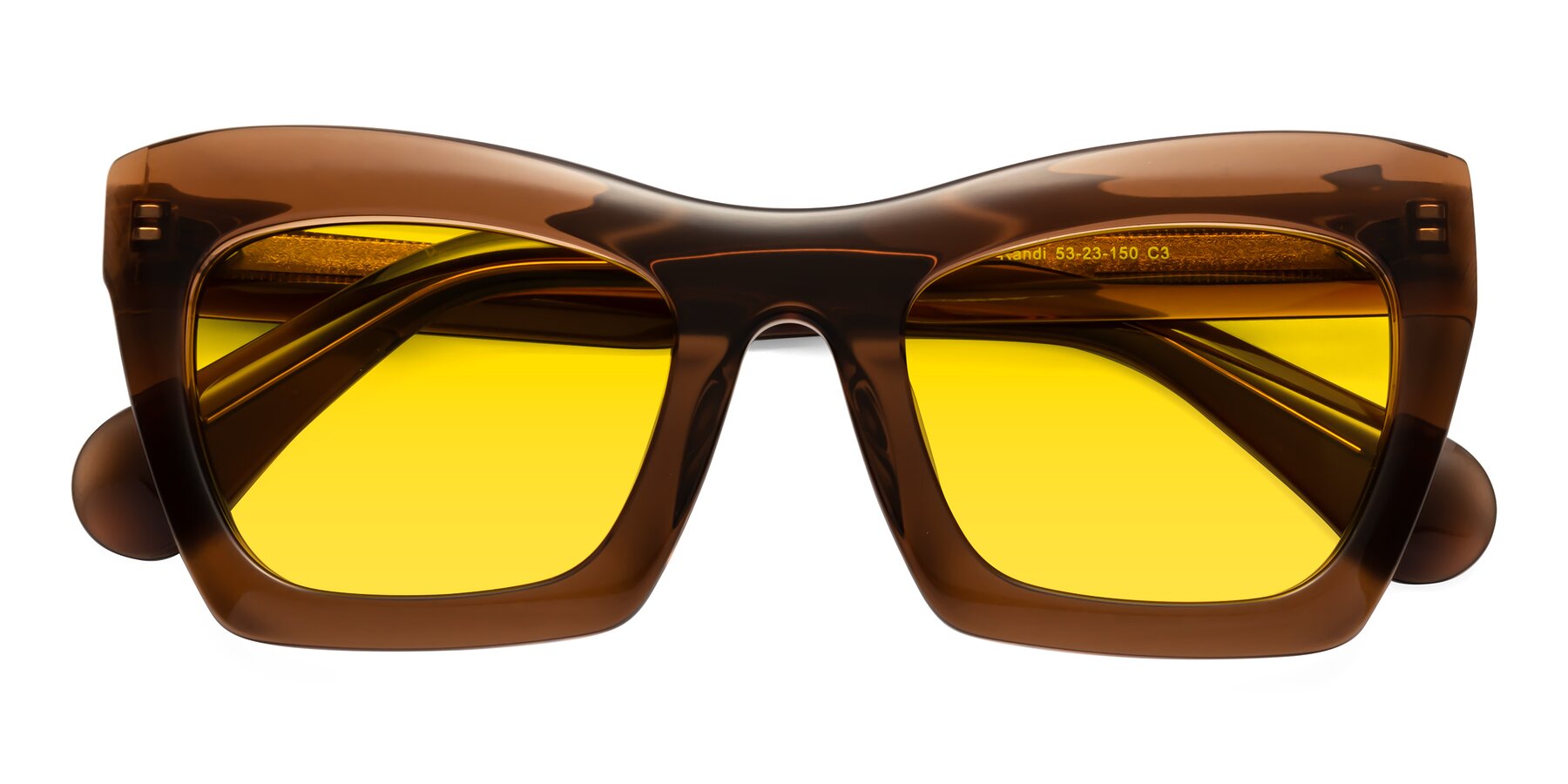 Folded Front of Randi in Brown with Yellow Tinted Lenses