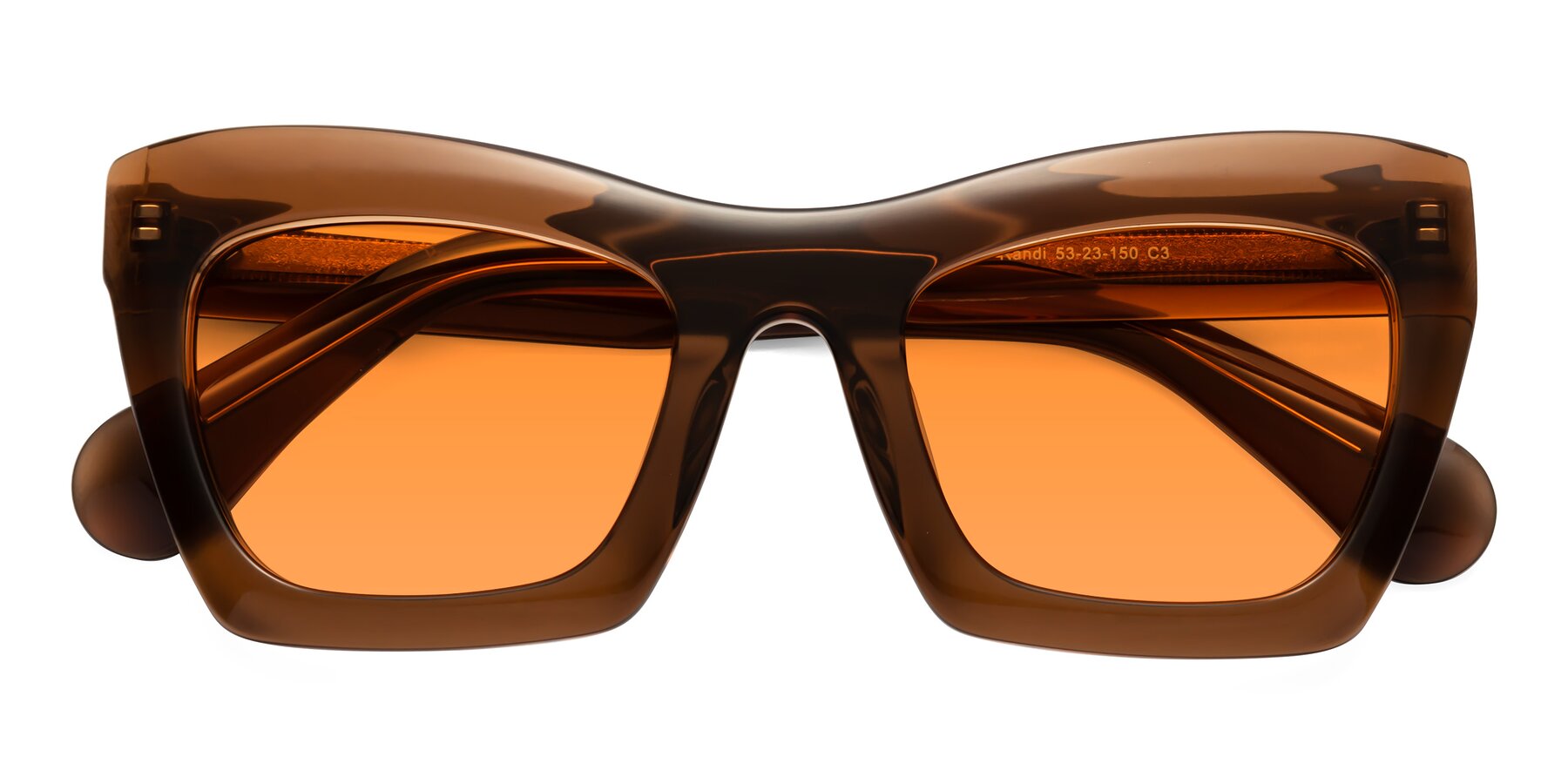 Folded Front of Randi in Brown with Orange Tinted Lenses