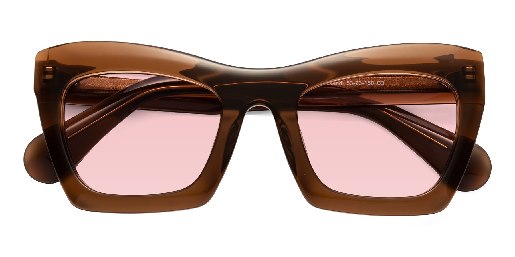 Folded Front of Randi in Brown with Light Garnet Tinted Lenses