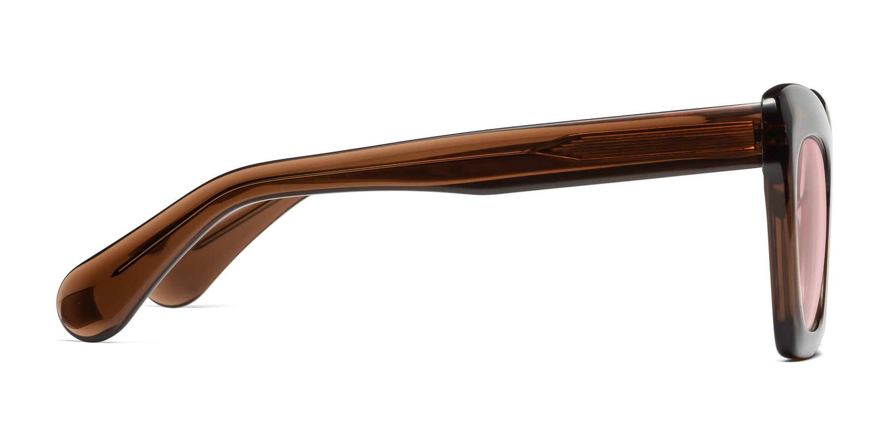 Side of Randi in Brown with Light Garnet Tinted Lenses