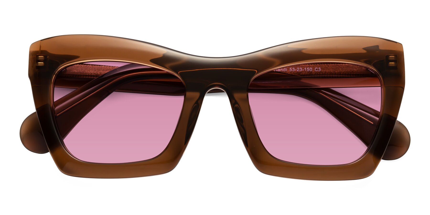 Folded Front of Randi in Brown with Medium Wine Tinted Lenses