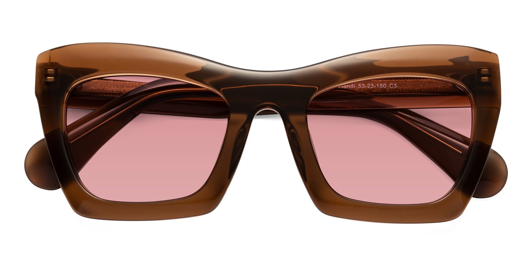 Folded Front of Randi in Brown with Medium Garnet Tinted Lenses