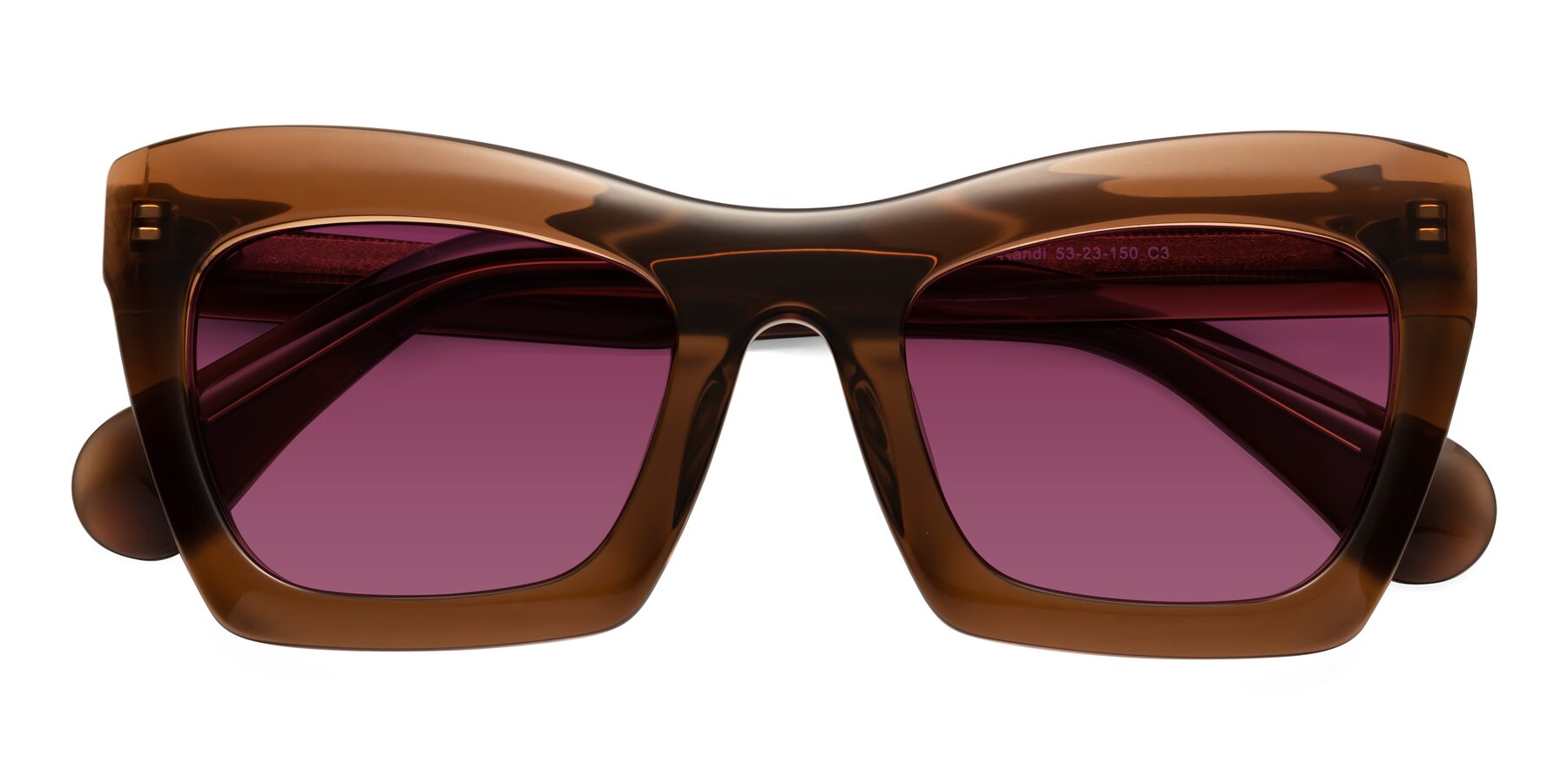 Folded Front of Randi in Brown with Wine Tinted Lenses