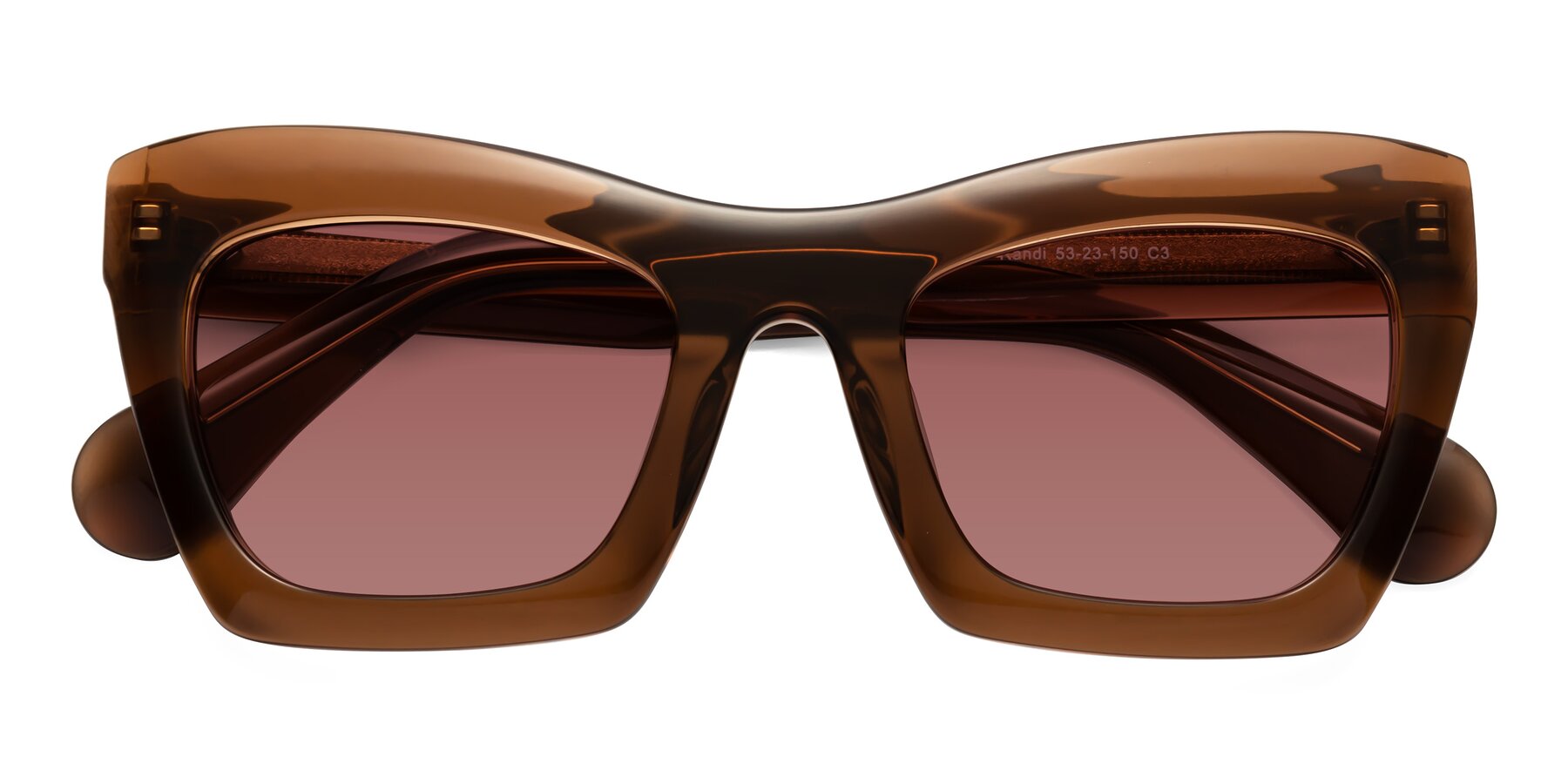 Folded Front of Randi in Brown with Garnet Tinted Lenses